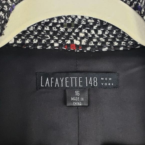 Lafayette 148 Womens 16 Boucle Tweed Blazer Jacket Black White Old Money Classic - Picture 3 of 10